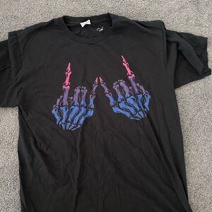 Black Graphic T-Shirt with Skeleton Design